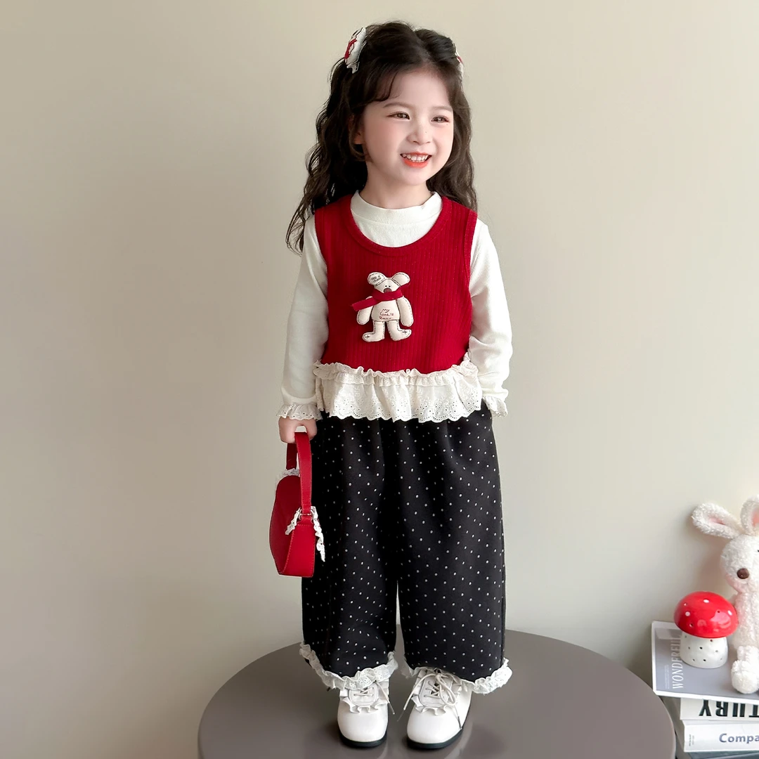 女童套装春秋2025新款女宝超好看秋装洋气女孩韩系穿搭马甲三件套