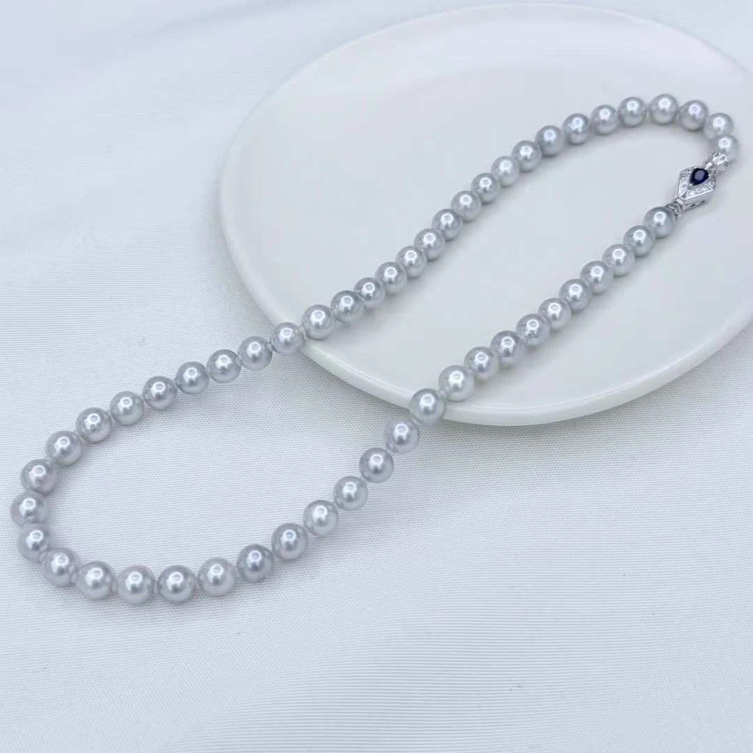 娜点珠宝 海水真多麻7-8mm珍珠项链 S925银