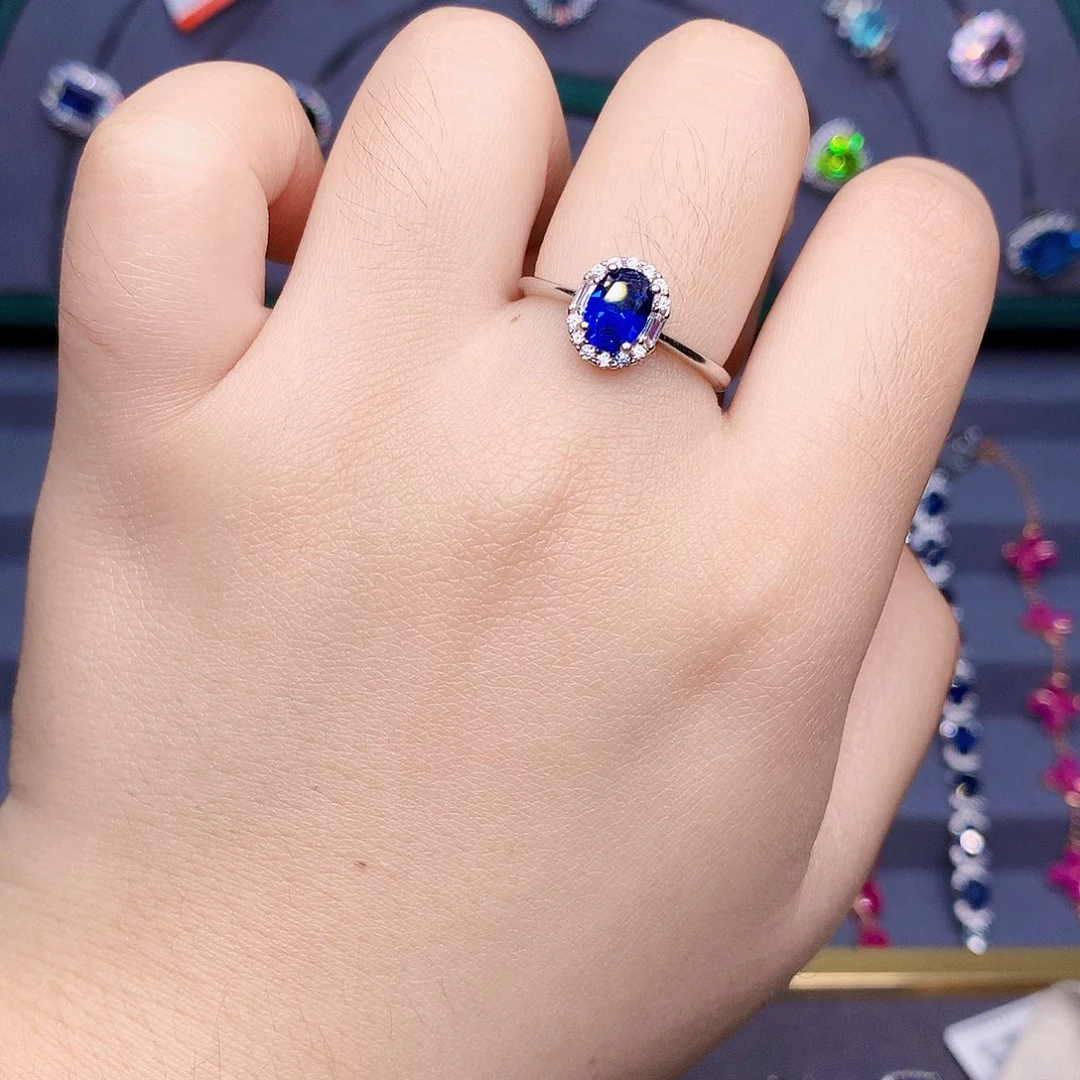 蓝宝石戒指银S925镶嵌