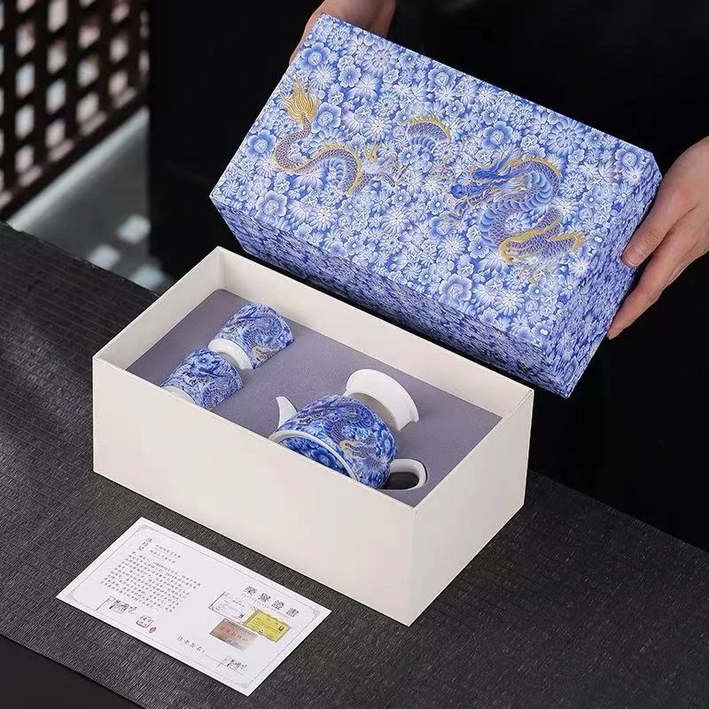 仿古高端青花龙壶一壶两杯P1