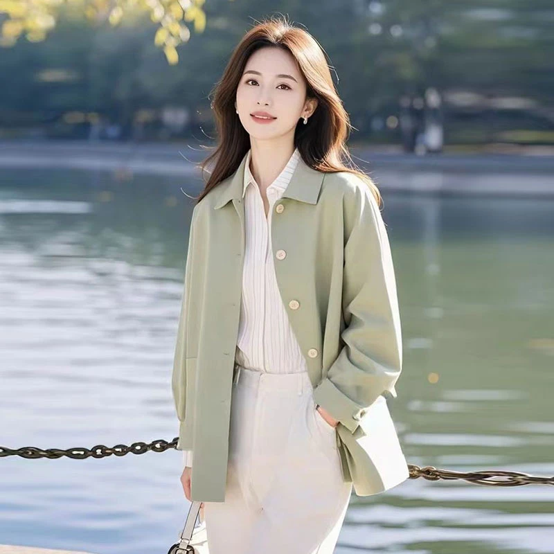 今年流行的爆款独特超好看开春百搭韩系浅绿色短外套女装2025新款