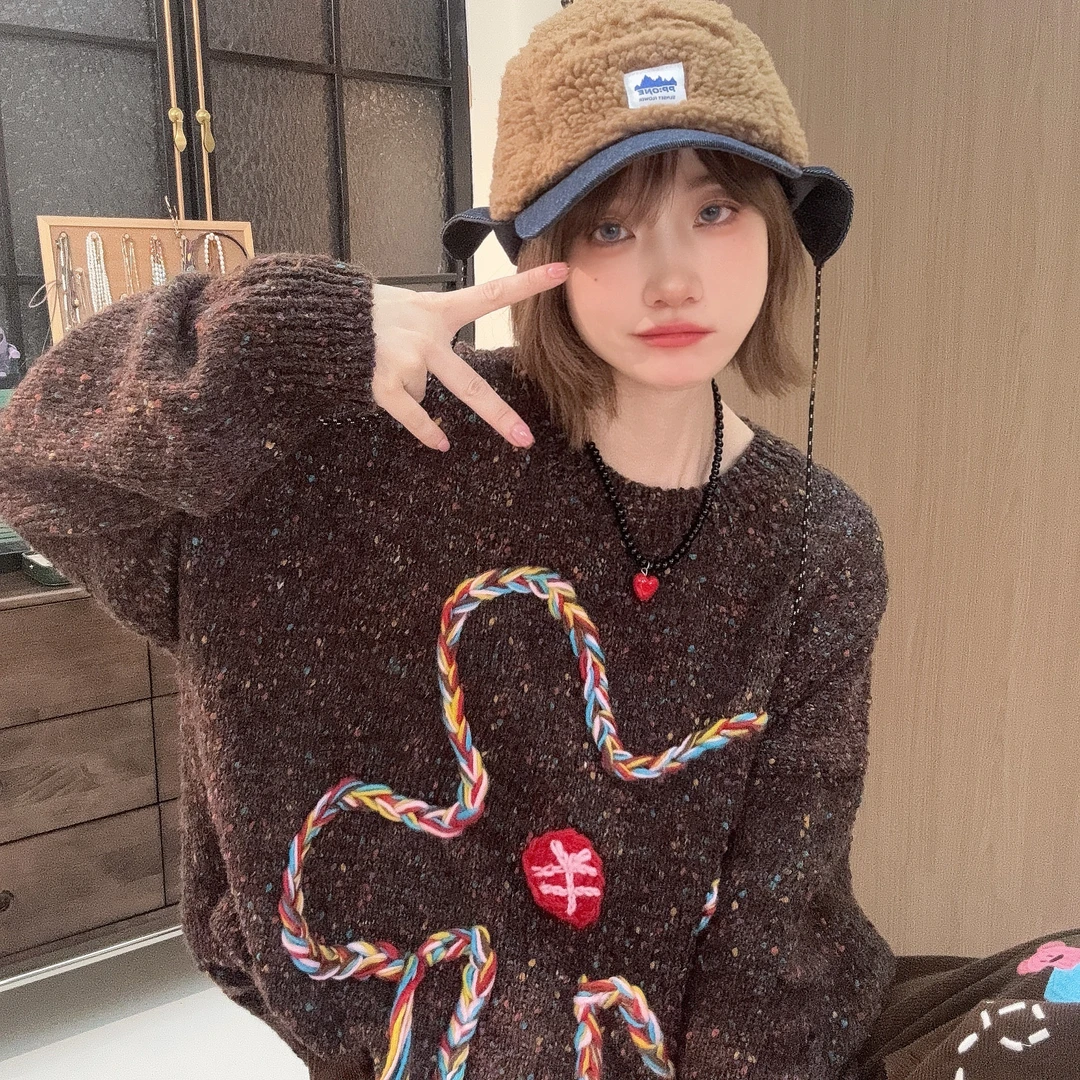 Apr.【有钱花】秋冬新款百搭宽松羊毛毛衣立体装饰长袖上衣SC251021