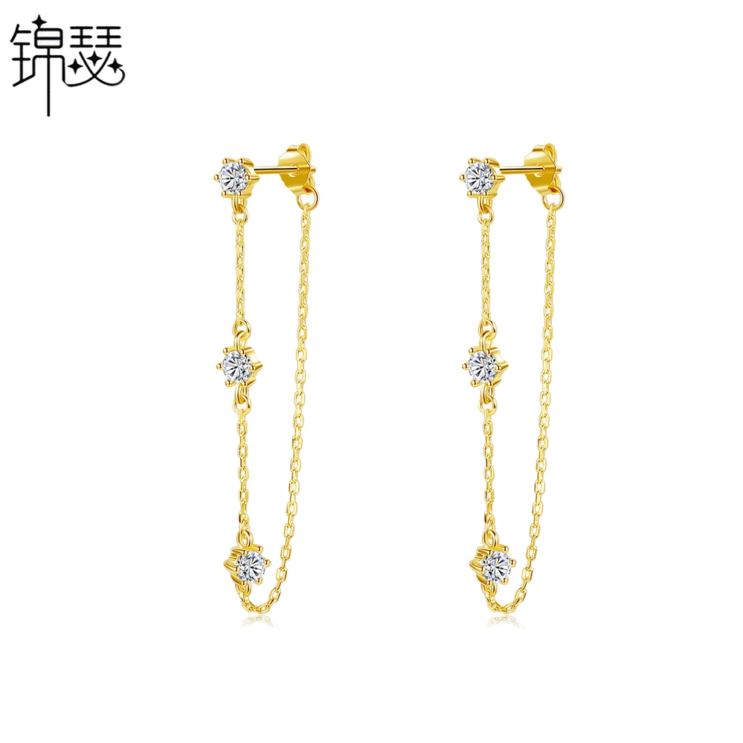 925银合成锆石耳饰 925通体银锆石耳坠耳环耳链欧美时尚简约饰品