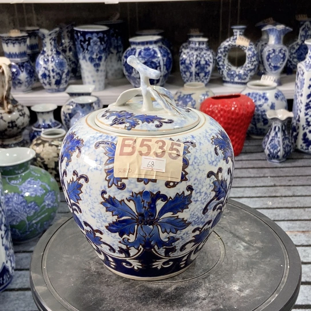 摆件茶叶罐手绘釉下彩