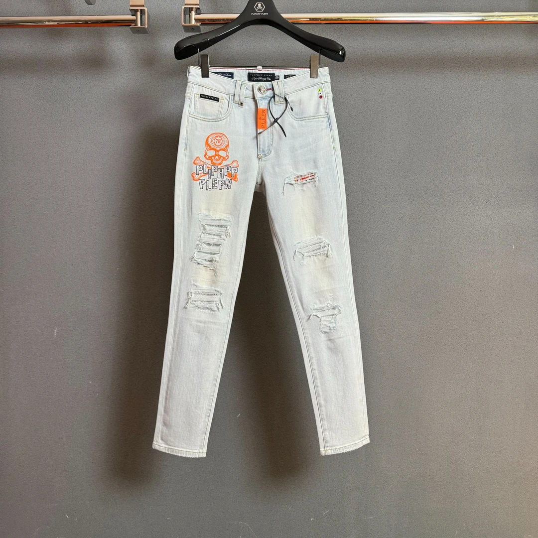 PP奢潮男装夏季爱玛橙蓝白色薄款高档男士修身弹力直筒牛仔裤9969