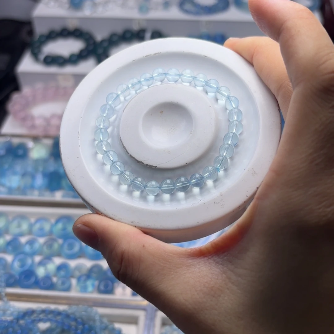 海蓝宝石手链银S925镶嵌6咪冰透