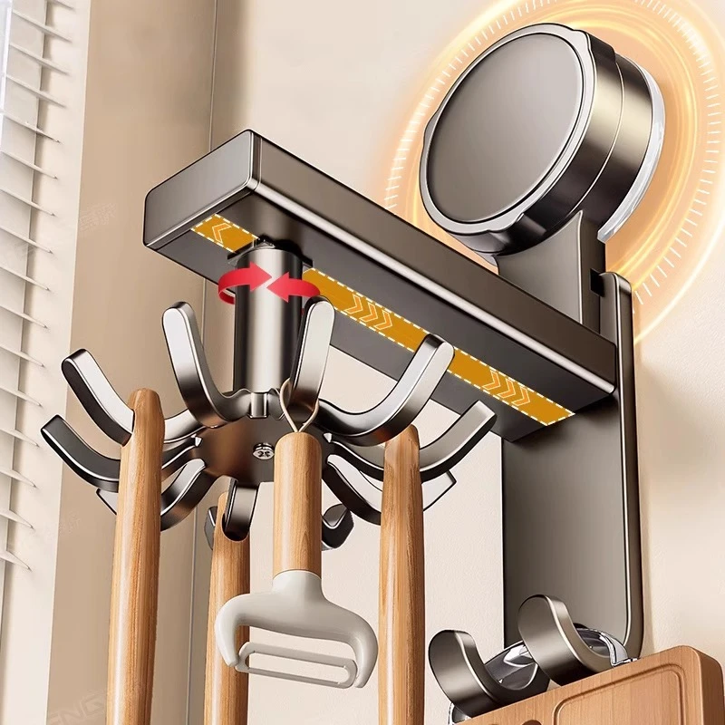 百年正和厨房吸盘挂钩旋转强力壁挂八爪鱼粘钩铲子勺子菜板收纳架