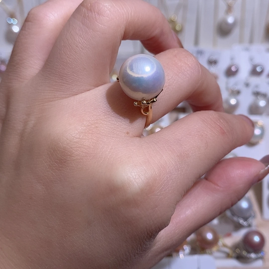淡水珍珠银S925镶嵌戒指w13.5