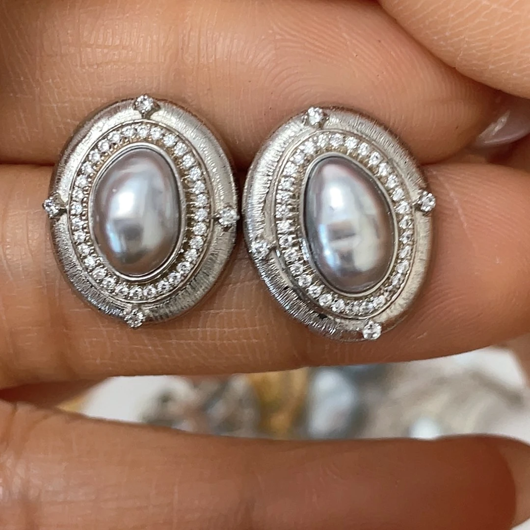 银S925镶嵌耳饰海水珍珠