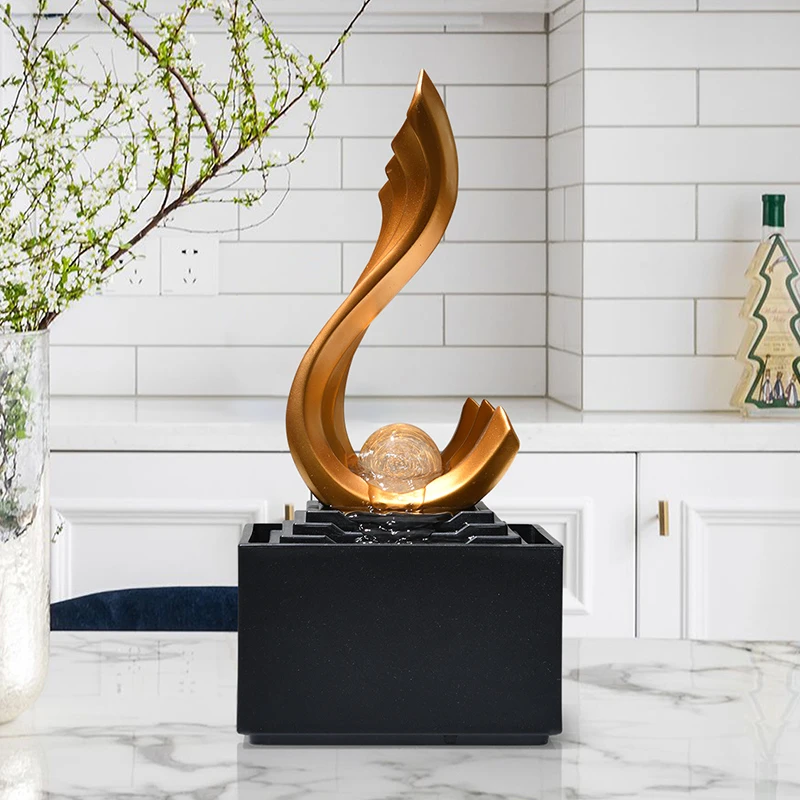 岚庭煦新中式客厅桌面花草装饰品流水摆件电视柜家居新年招财摆件