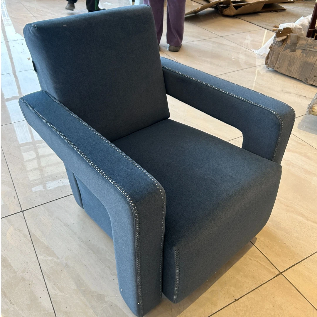 轻奢全实木框架单人休闲椅磨砂绒布沙发单人位懒人沙发