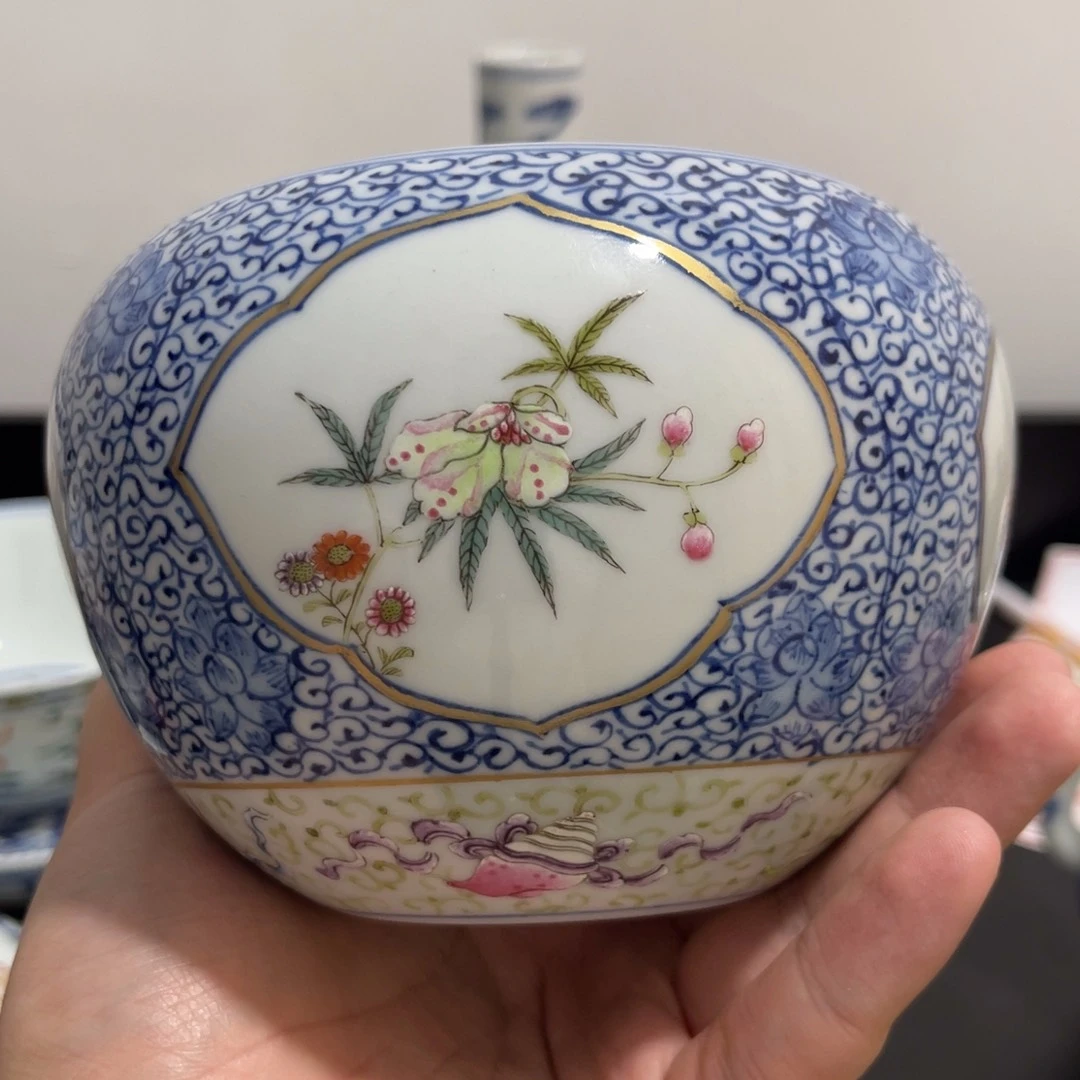 摆件霸**李青花开窗花卉水洗