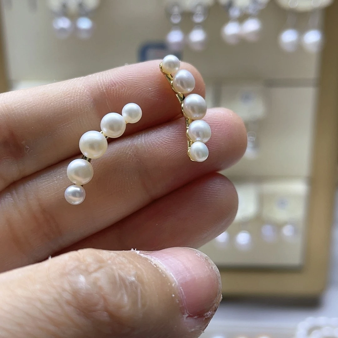 银S925镶嵌淡水珍珠耳饰