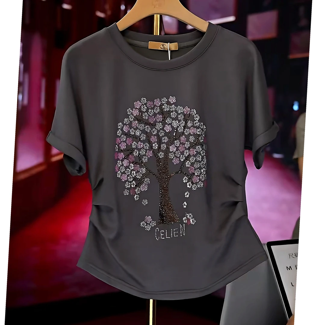 设计师款短袖t恤女装夏季2025新款潮流重工亮片收腰显瘦半袖上衣