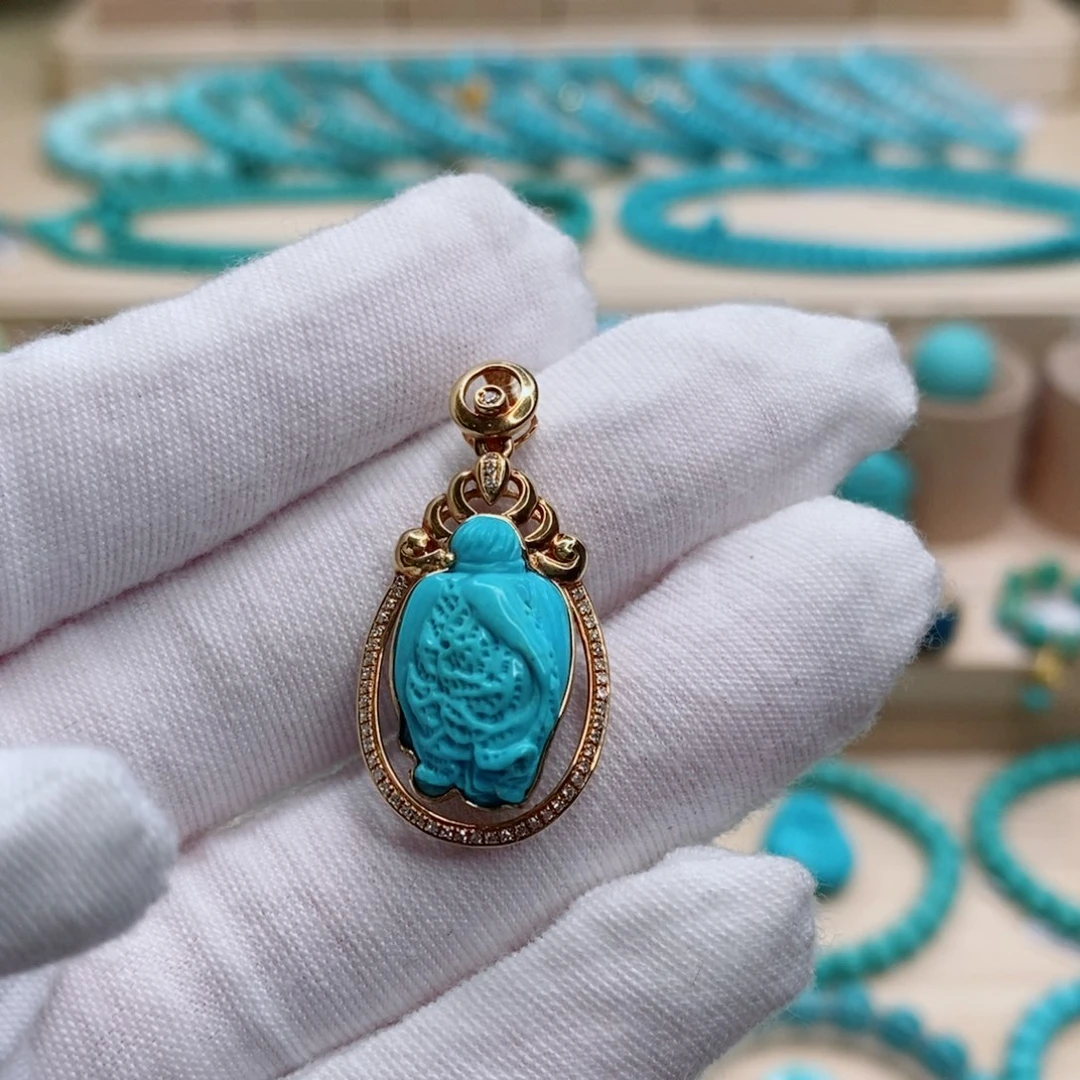 绿松石珠宝奇石18K金镶嵌