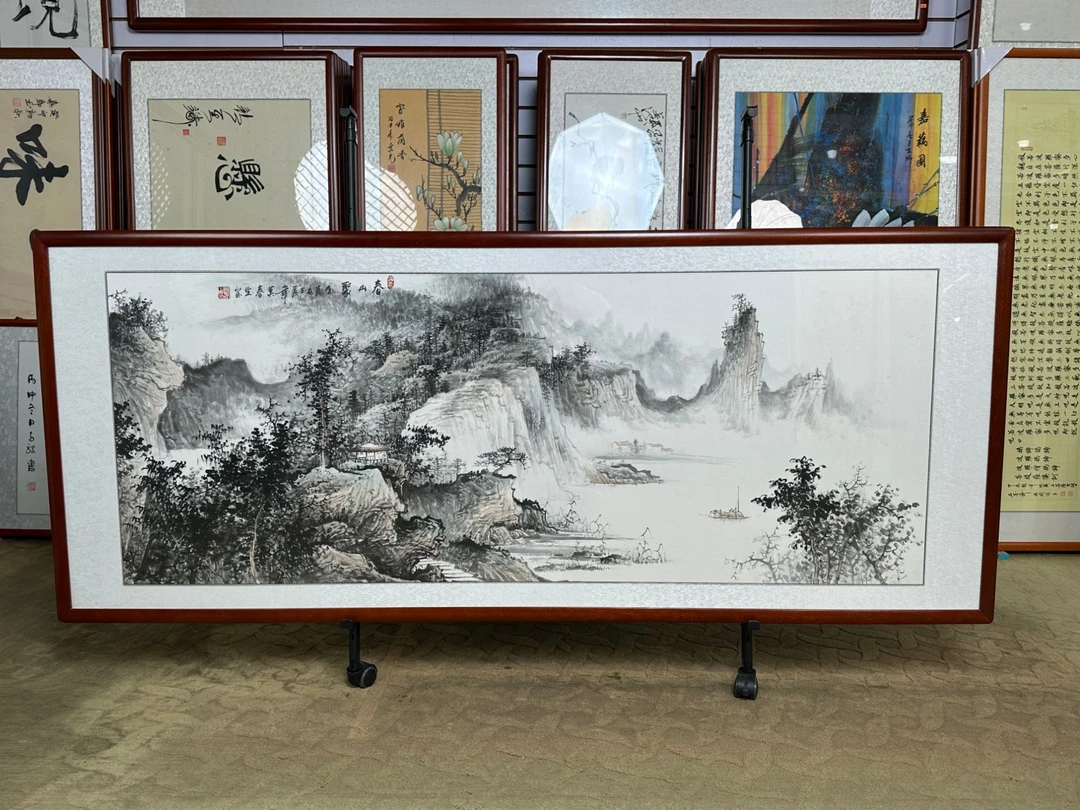 莫春生老师笔作-春山聚玉图（205cm*85cm）中式红木装裱山水挂画