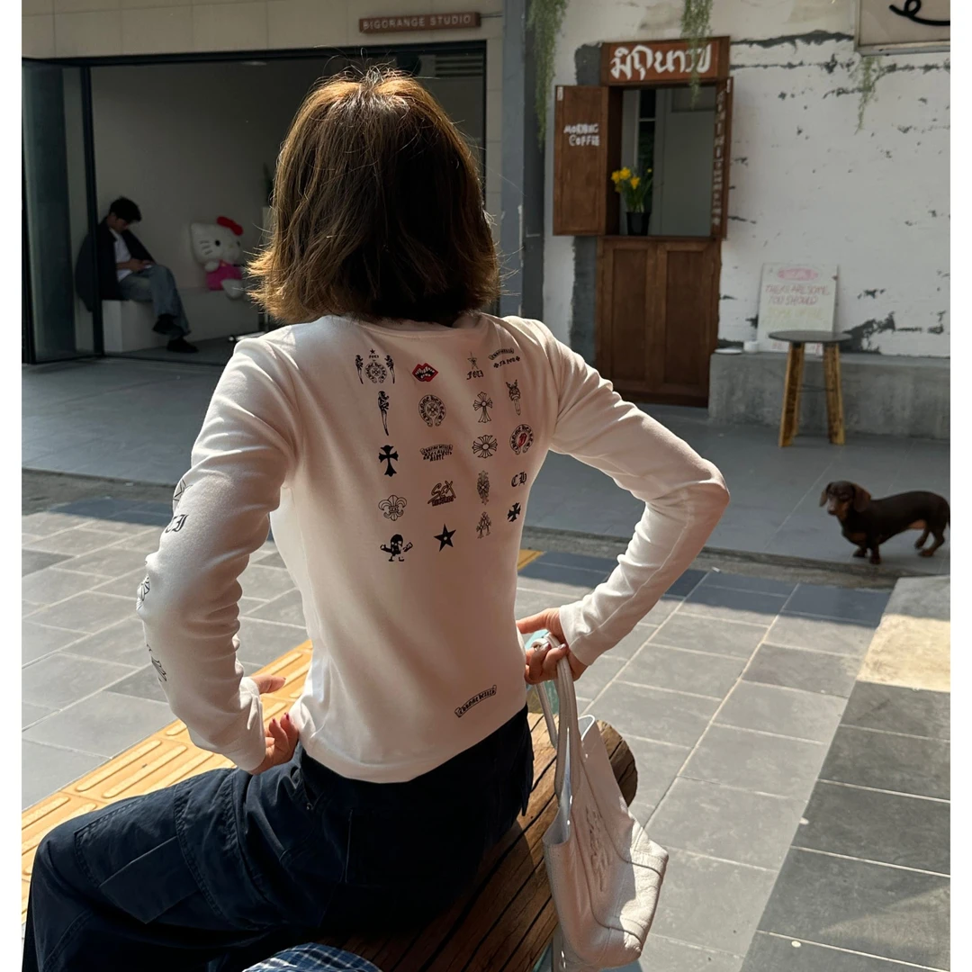 Our2【ke罗长袖】修身ke罗心长袖印花T【B7592】