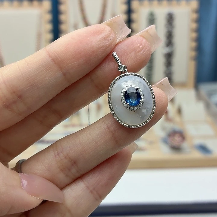 蓝宝石吊坠(不含链)银S925镶嵌