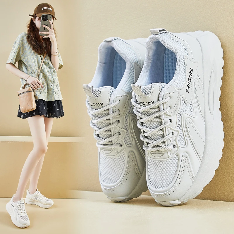 2025夏季新款透气网面老爹鞋女软底时尚百搭运动韩版显高ins潮鞋