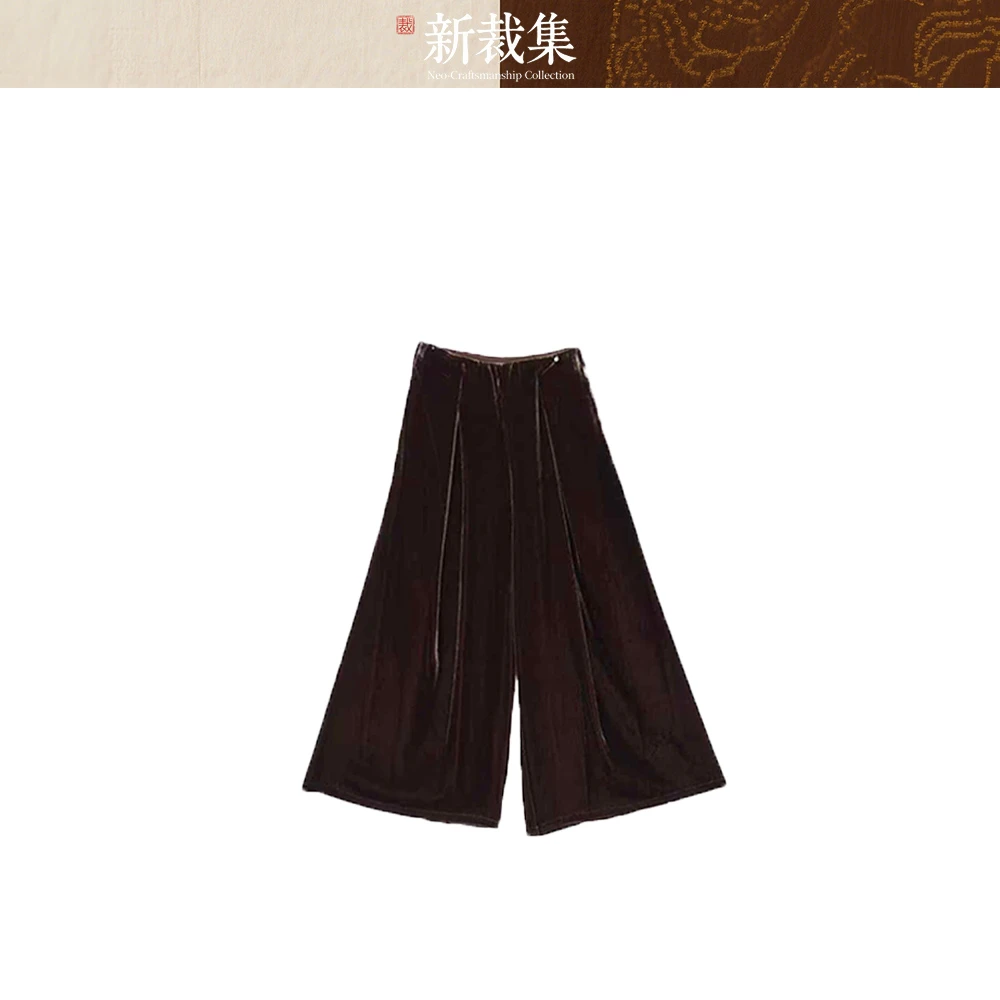 【新裁集NCC】中式复古简约时尚气质丝绒阔腿休闲裤XCJ2509590238