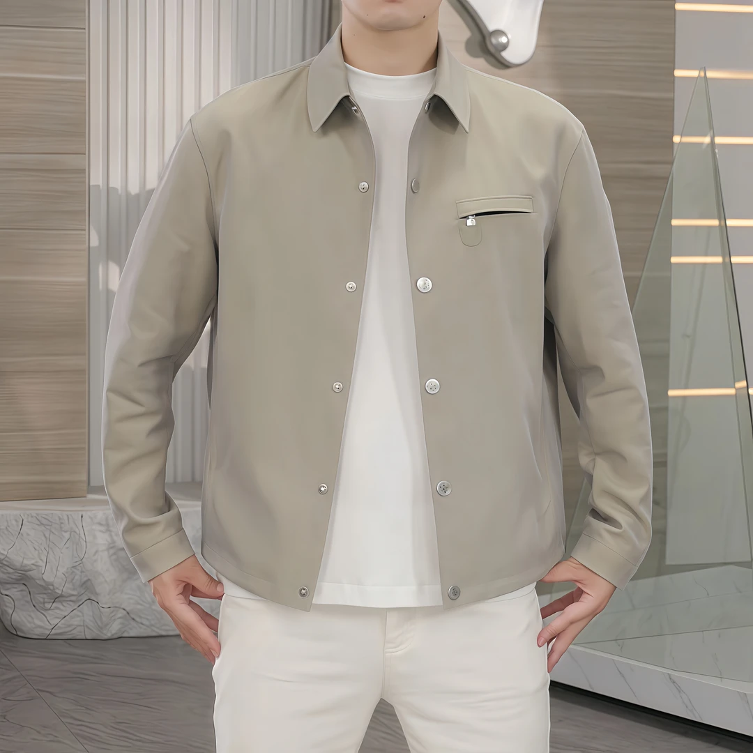 【欧卡斯】秋季定制雾面双纱色织光感棉质简约百搭翻领夹克外套7207