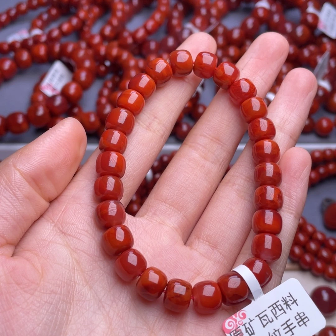 书***径南红玛瑙未镶嵌其他（原矿）8mm高品瓦西玫红火焰纹老型手串