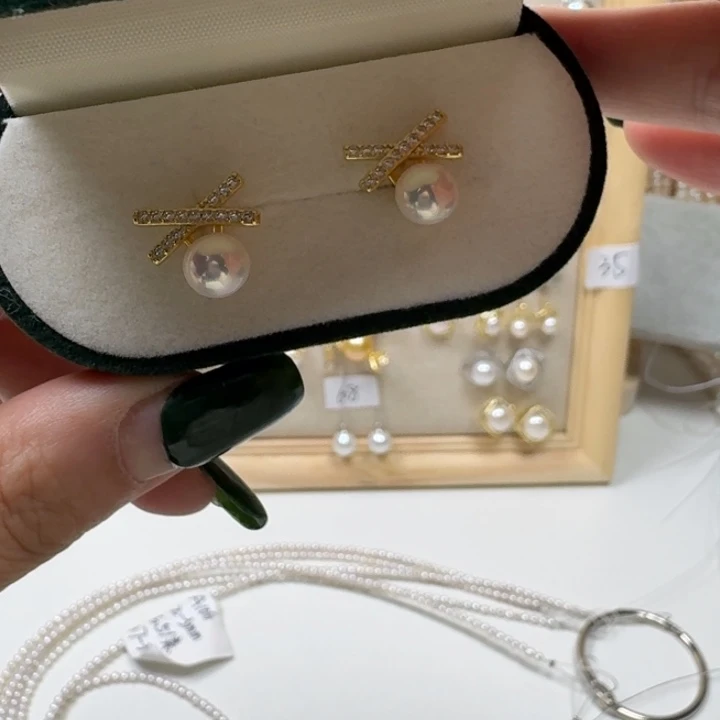 淡水珍珠耳钉银S925镶嵌