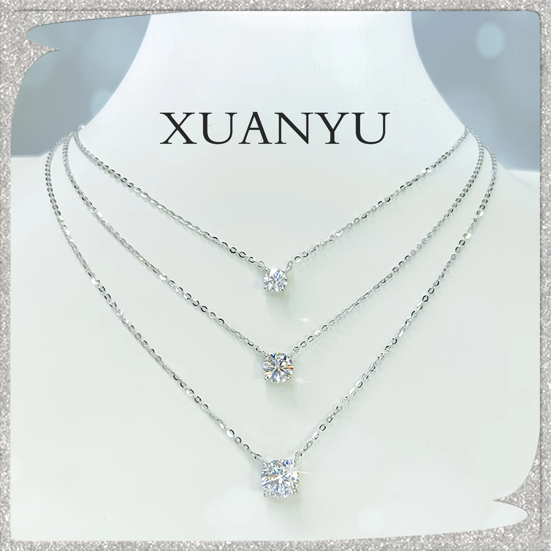 坠链均925银莫桑石 单钻项链 时尚百搭锁骨链（可抽拉） XY-XL003