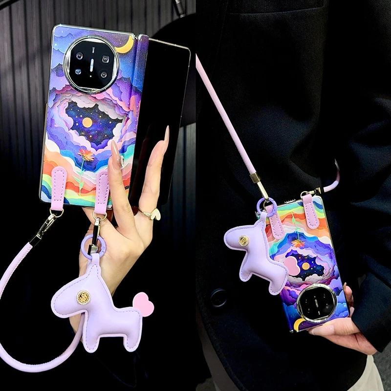 适用华为matex5手机壳折叠屏中轴新款x6典藏版x3高级感皮纹创意女