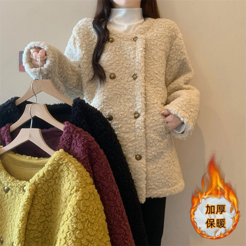 胖颖专属大码秋冬季新款胖mm加厚保暖绒低圆领开衫外套8396