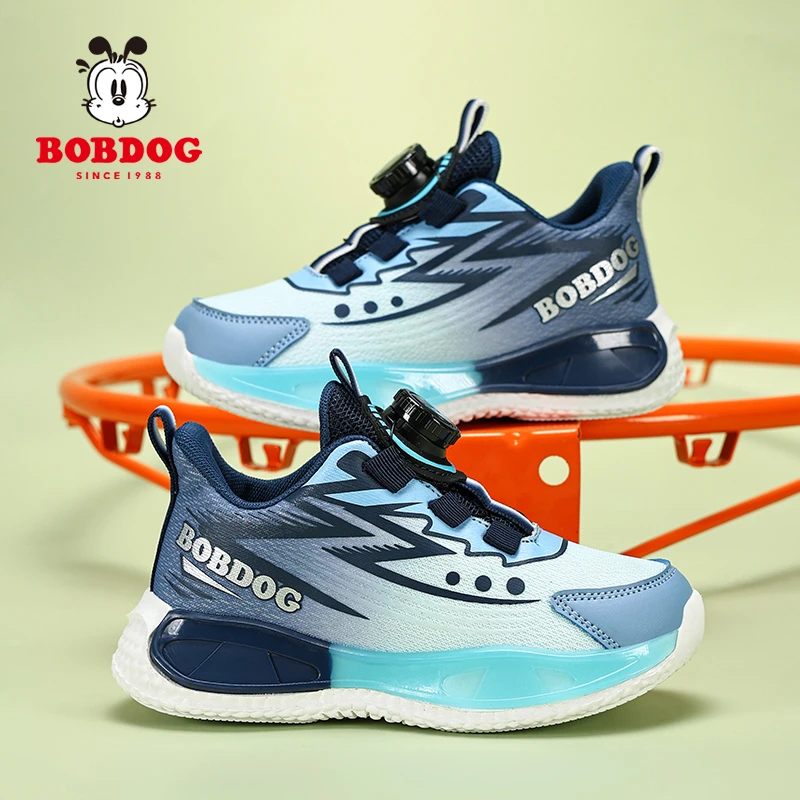 巴布豆男童运动鞋秋2025新款旋转纽扣中大童网面透气儿童跑步鞋