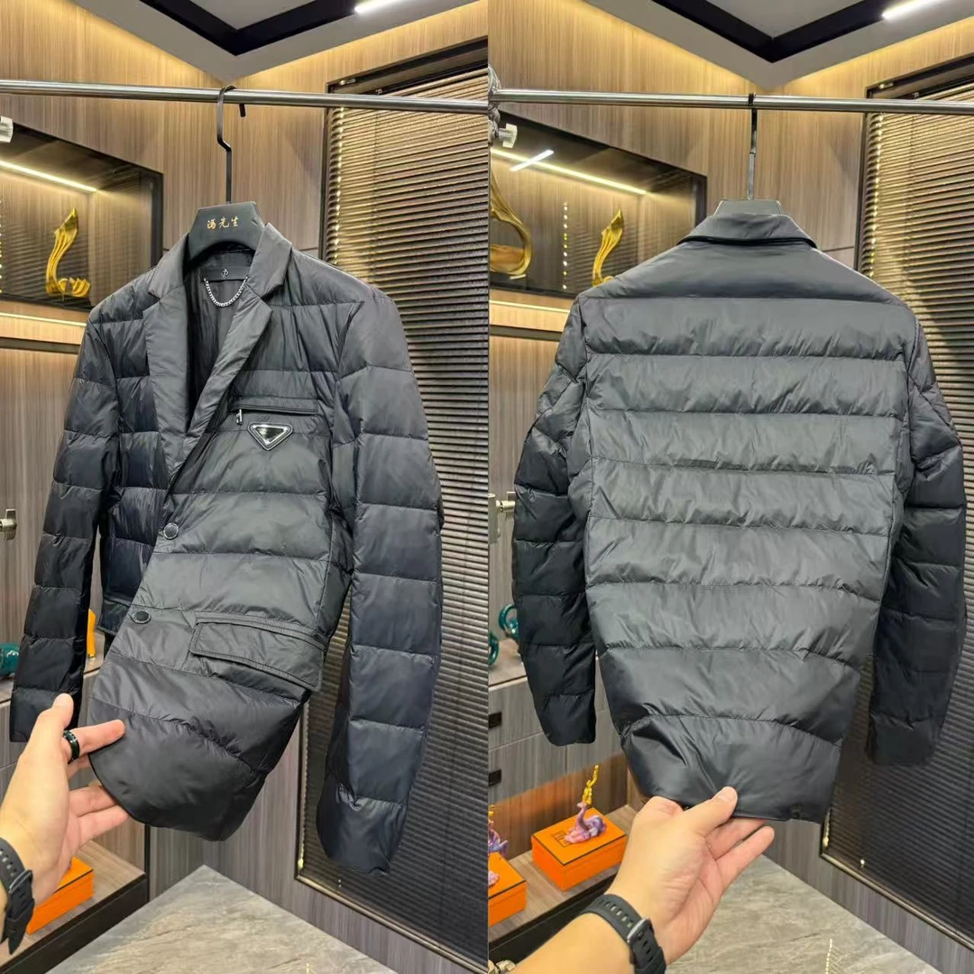 纯色轻薄男士羽绒西服保暖修身冬季经典商务百搭西装