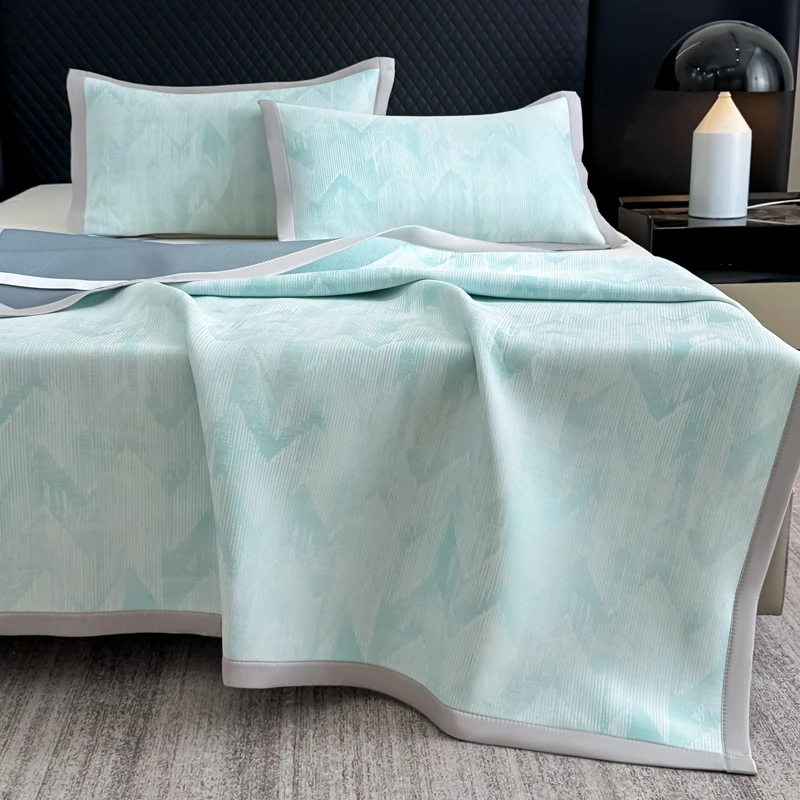 水星家纺适用2025新款PE高分子乙纶提花凉感冰丝凉席床席款床笠款