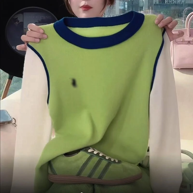 撞色假两件针织打底衫女秋季修身显瘦气质百搭内搭套头设计感毛衣