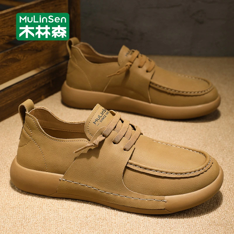 木林森皮鞋男款春秋2025新款上班一脚蹬男鞋软面软底复古休闲鞋男