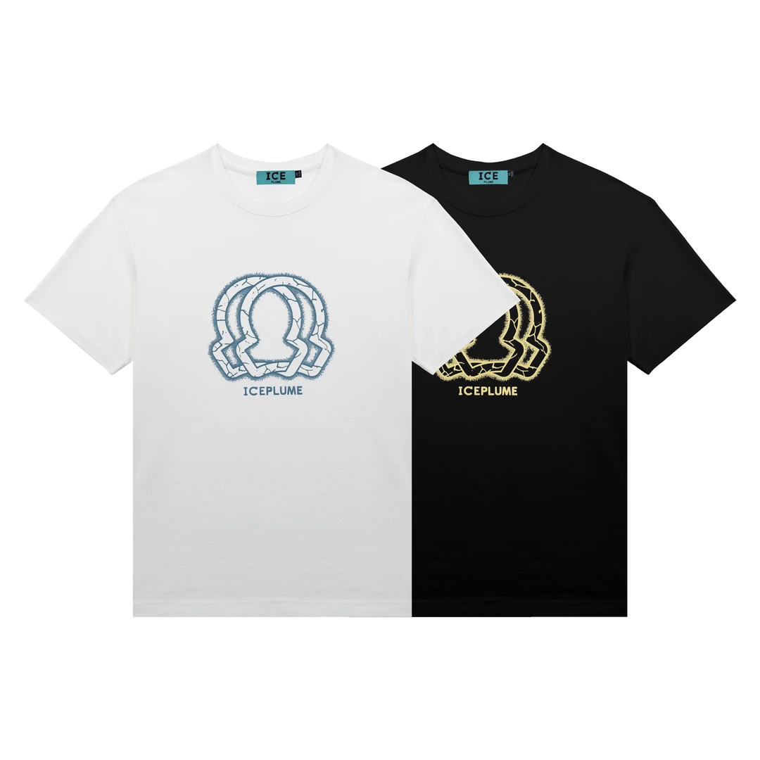 ICEPLUME/2025新款休闲百搭男士T恤时尚圆领潮流夏季印花短袖