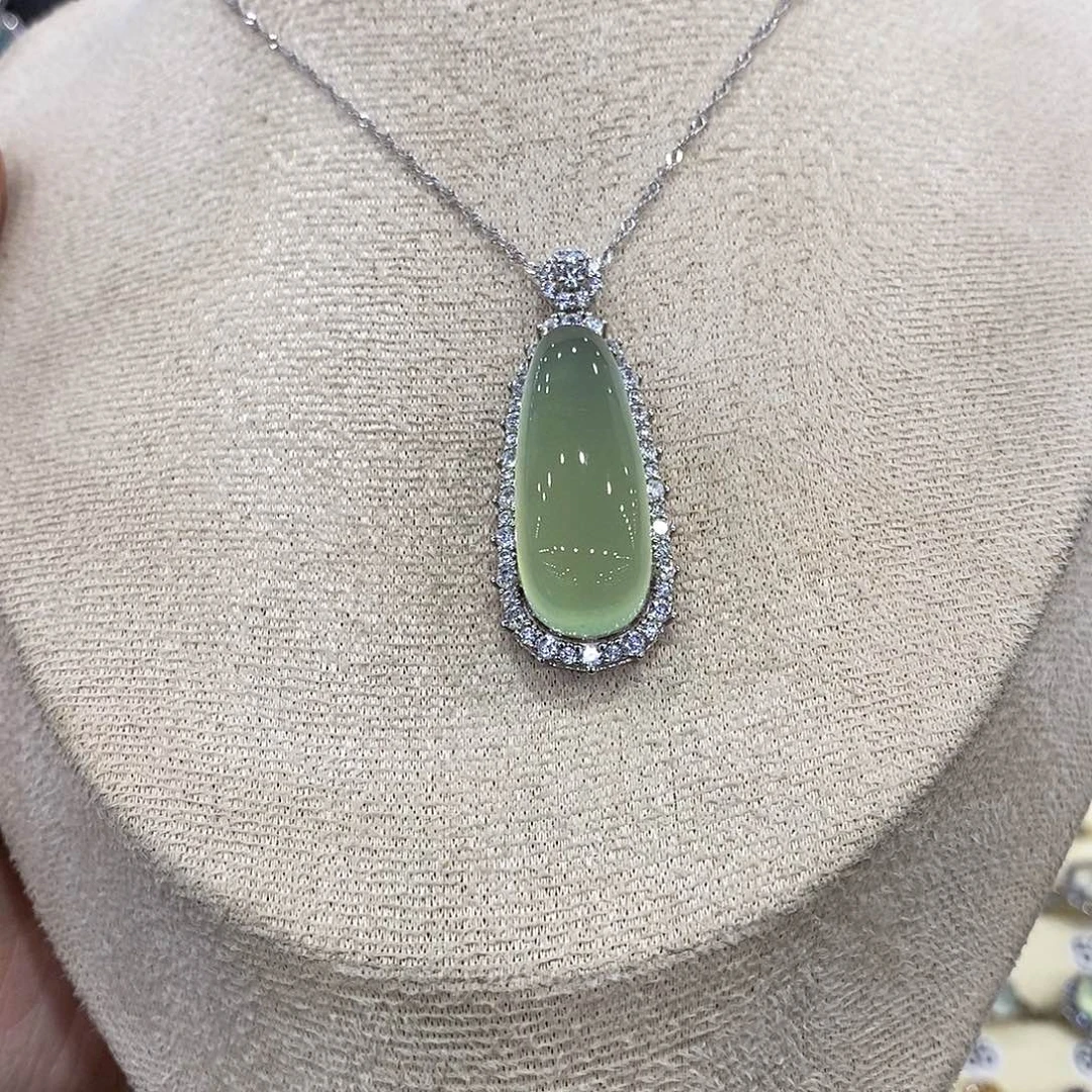 蛇纹石玉银S925镶嵌颈饰