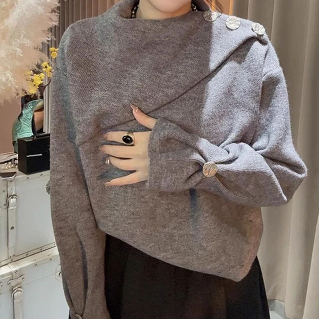 法式设计感女套头毛衣女秋冬新款高级感百保暖搭潮上衣不规则针织