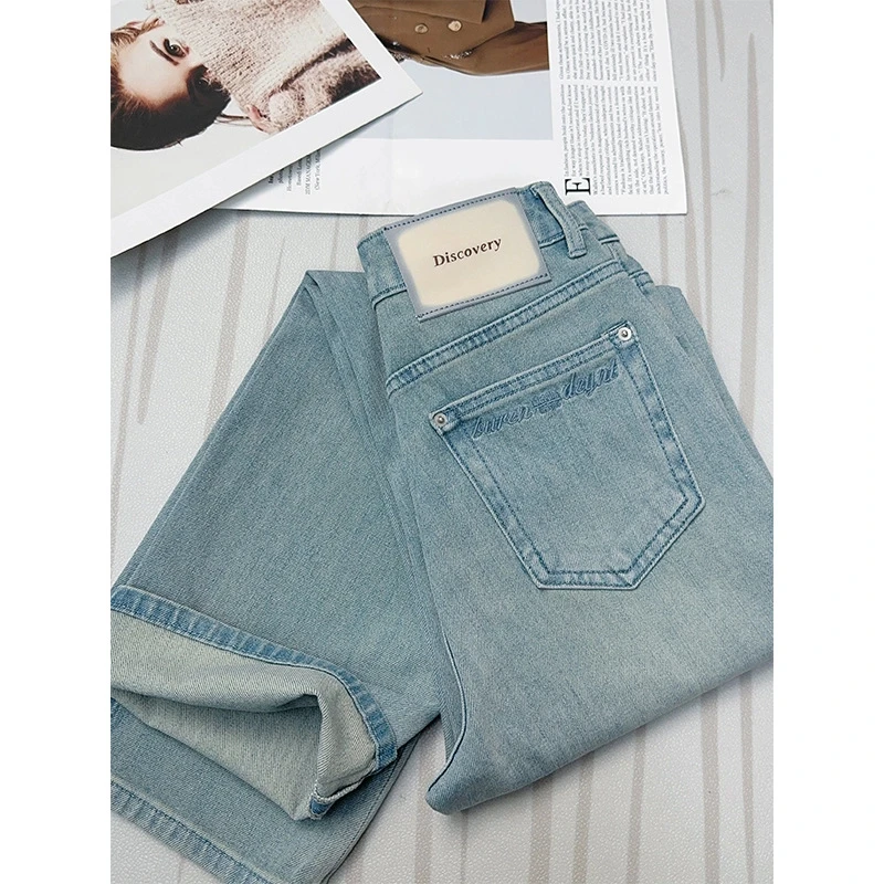 现货+运费险高腰窄版直筒牛仔裤女夏季新款宽松显瘦百搭阔腿裤子