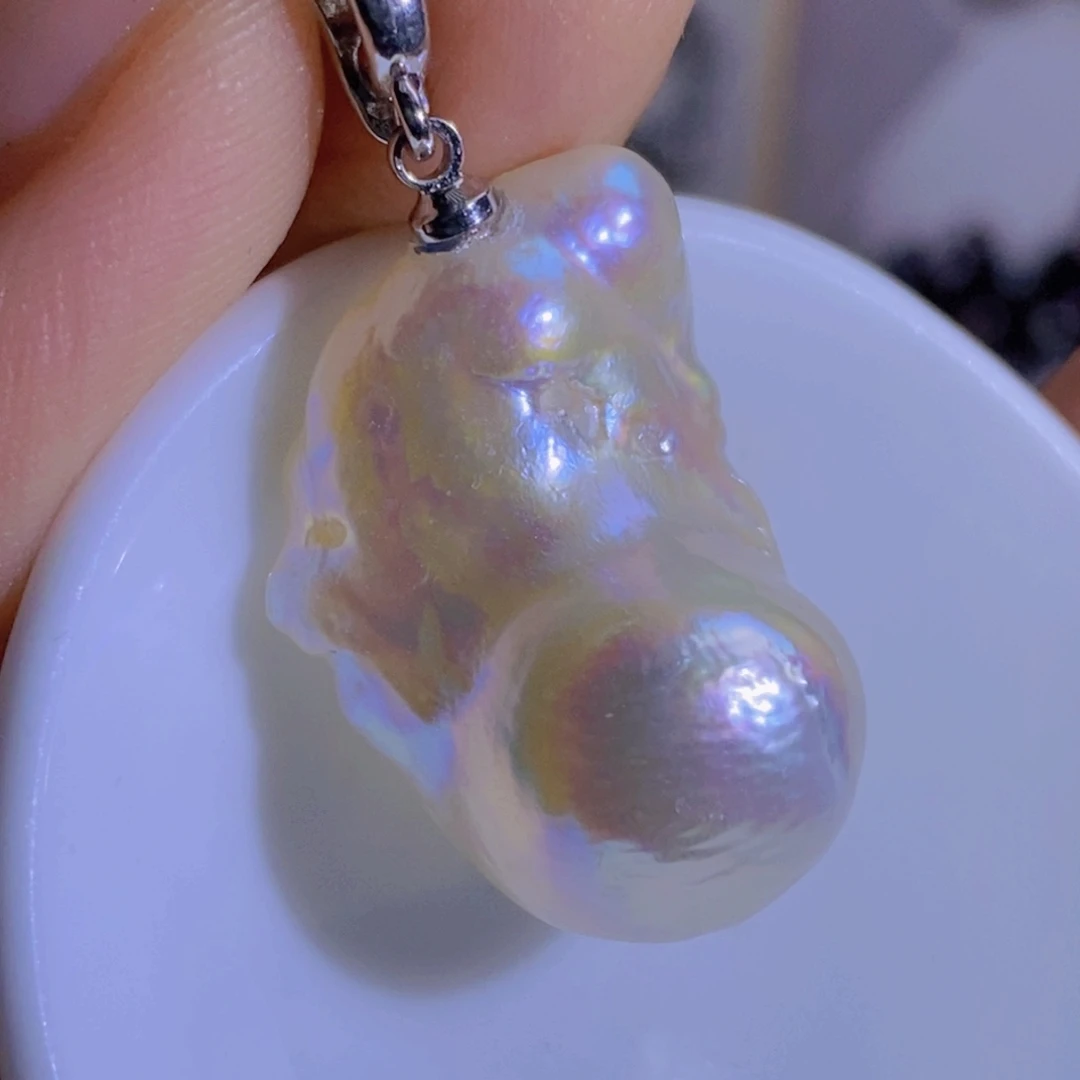 银S925镶嵌天然淡水珍珠（微瑕）淡水珍珠