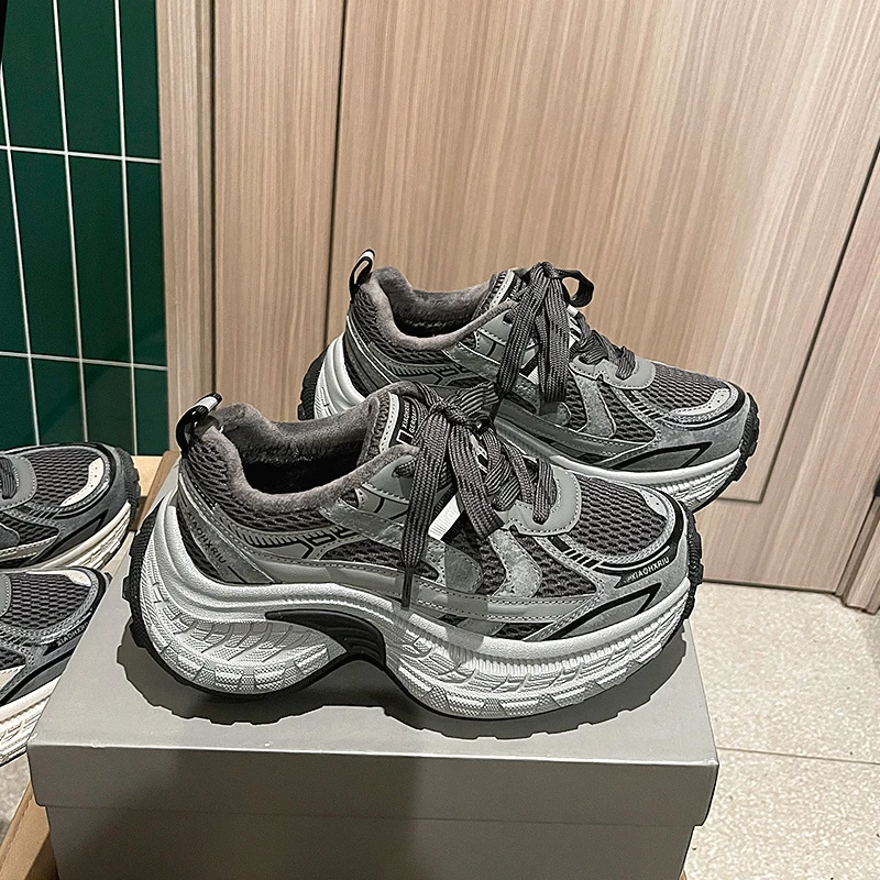 2025新品秋冬新款老爹鞋女增高女款厚底休闲百搭加绒保暖运动鞋潮