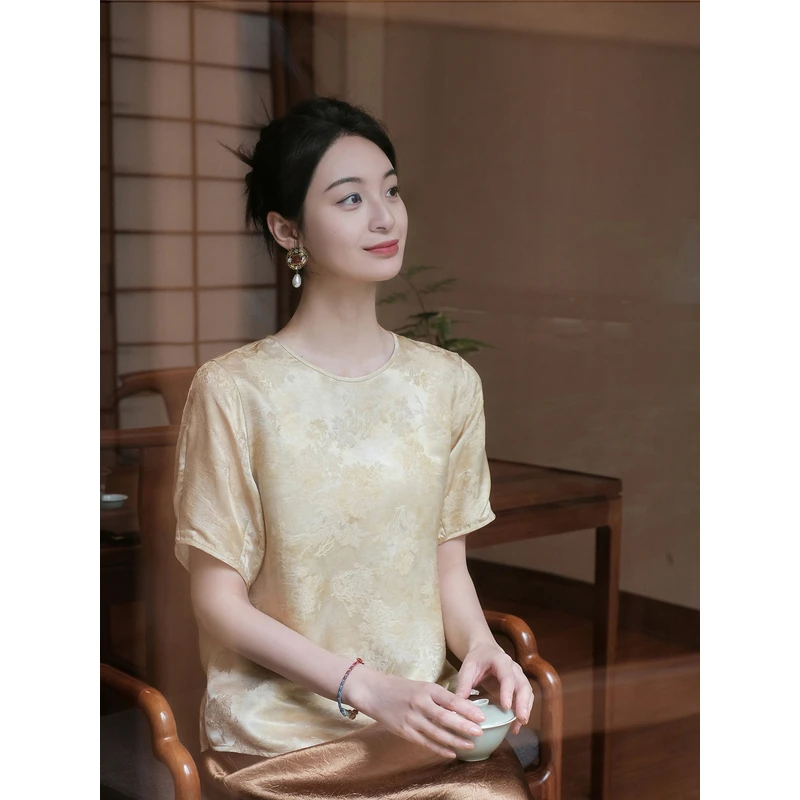 盛唐婧新中式炒色圆领上衣新款时尚洋气百搭女装小众炸街高级感