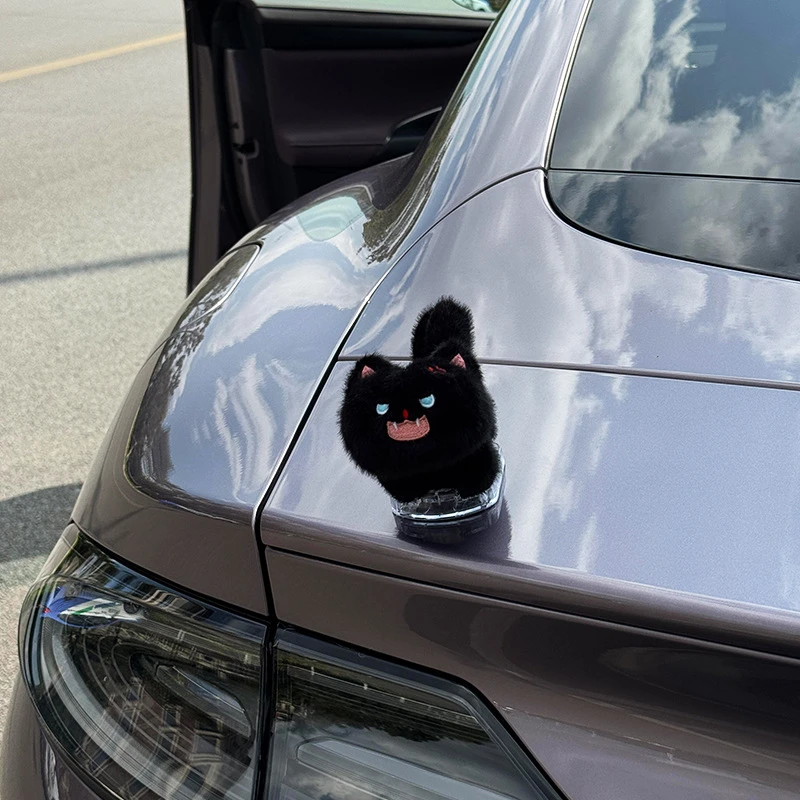炸毛小猫汽车尾部公仔挂件玩偶外部车载车屁股后备箱小饰品电动车