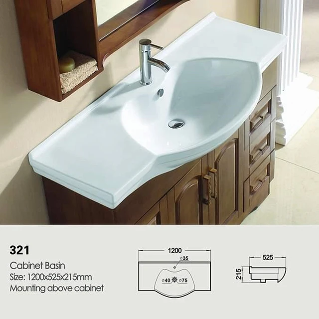 大肚陶瓷浴室柜盆洗脸盆洗手盆一体台上盆池槽1.2 1.5 米单盆1.1