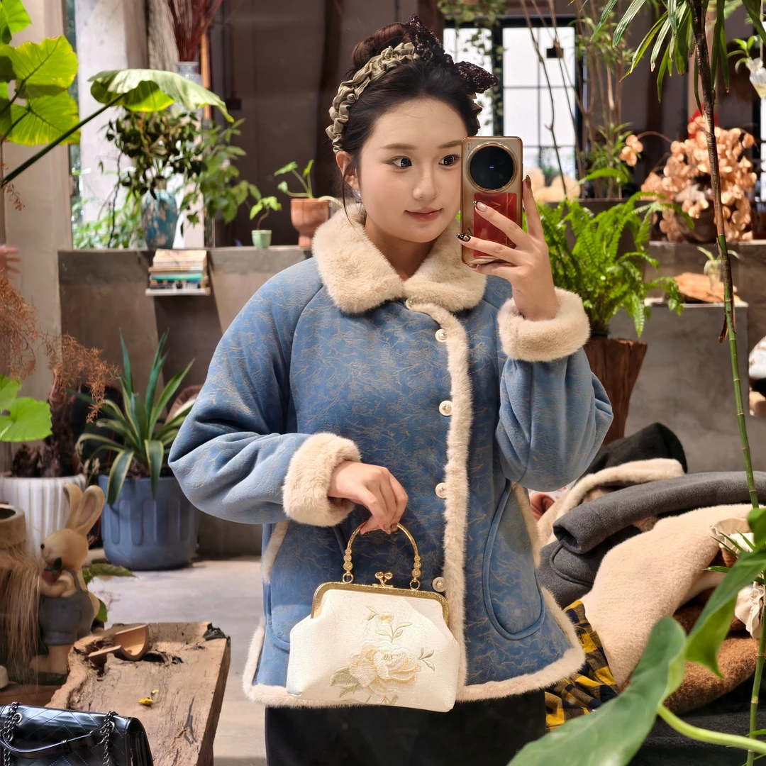 三层加厚夹棉新中式套装冬季女士保暖加绒翻领可外穿睡衣轻奢秋冬