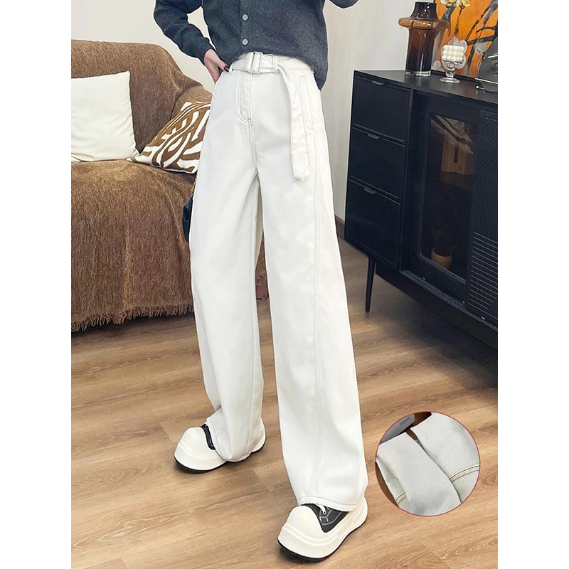 【华总】2025冬季定制雪尼尔绒灰白色弯刀裤阔腿牛仔香蕉裤