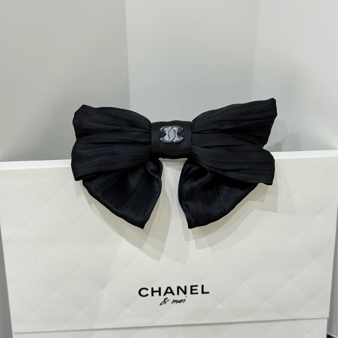未使用 Chanel/香奈儿 25K双C黑色蝴蝶结发夹