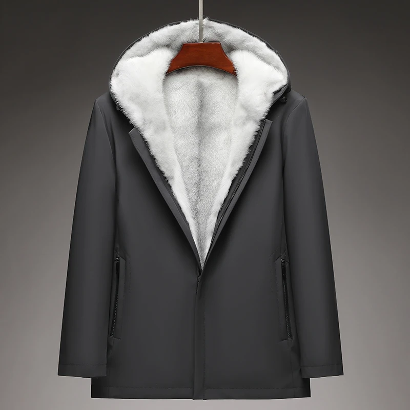 整貂派克服男水貂内胆进口十字貂连帽皮毛一体天然皮草冬装外套