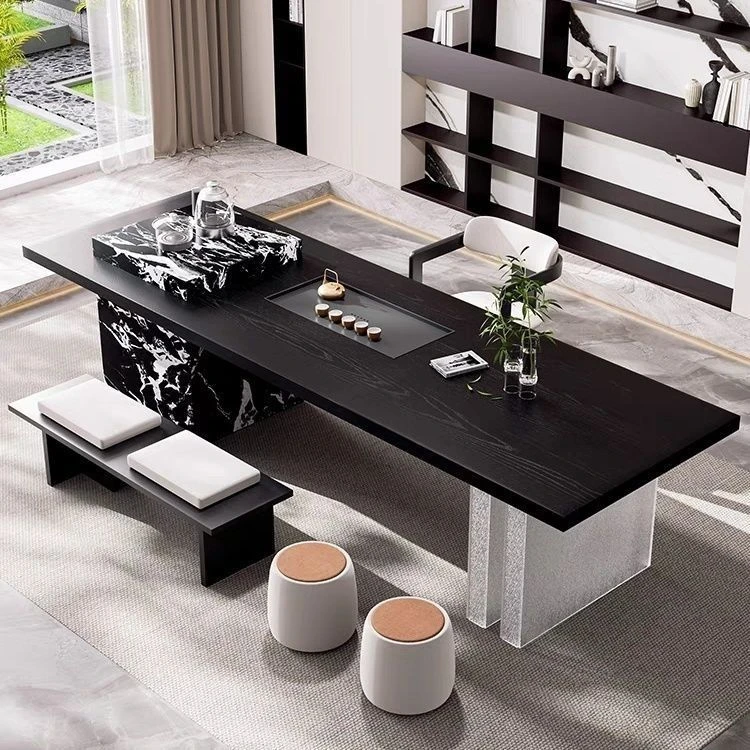 意式岩板茶台桌椅组合设计师轻奢茶桌家用一体阳台泡茶现代高级