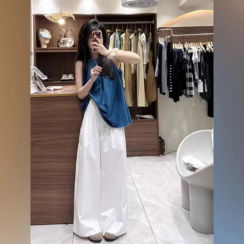 夏装搭配一整套韩系茶系多巴胺穿搭松弛感盐系无袖背心阔腿裤套装